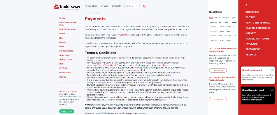 TradersWay Review deposit options TradersWay Review deposit options